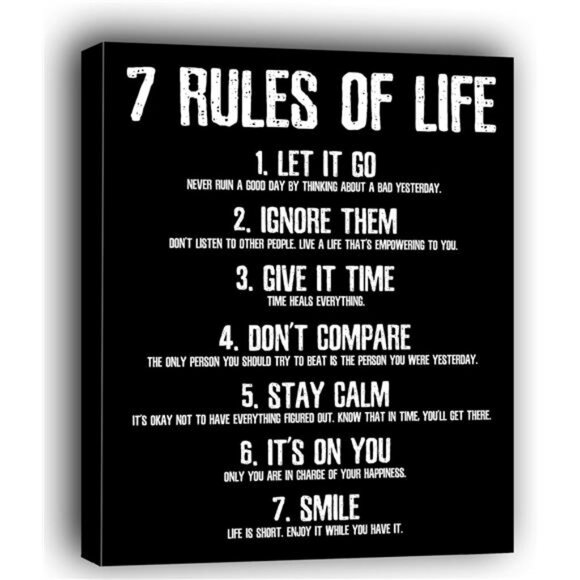 7 Rules of Life Motivational Poster - 12.5 x 15 Inches Framed Canvas - Picture 1 of 5